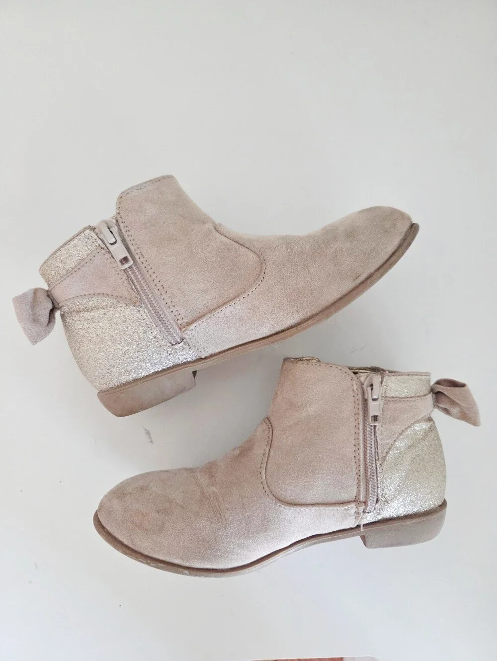 Girls Faux Suede & Glitter Accent Ankle Boots Size 1
